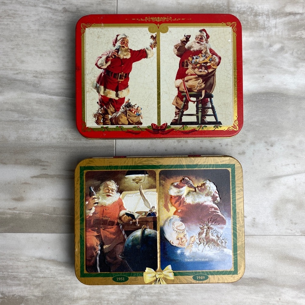 2 Sets Vintage Coca Cola Santa Claus Collectible Tin Playing Cards 1995 - SEALED